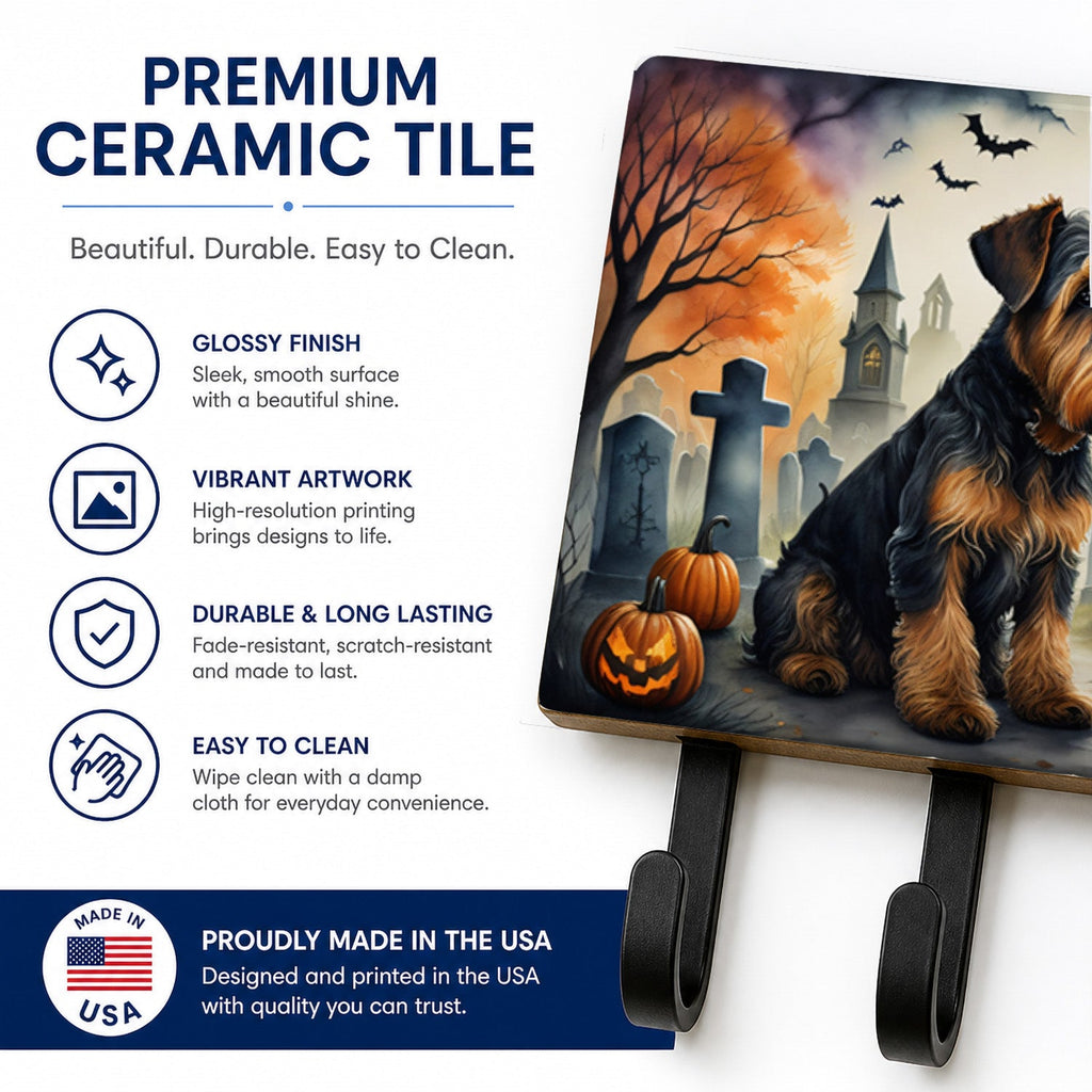 Airedale Terrier Spooky Halloween Leash or Key Holder Wall Hooks, Coat Rack Wall Mount, for Hanging Keys, Towels, Aprons, Leashes