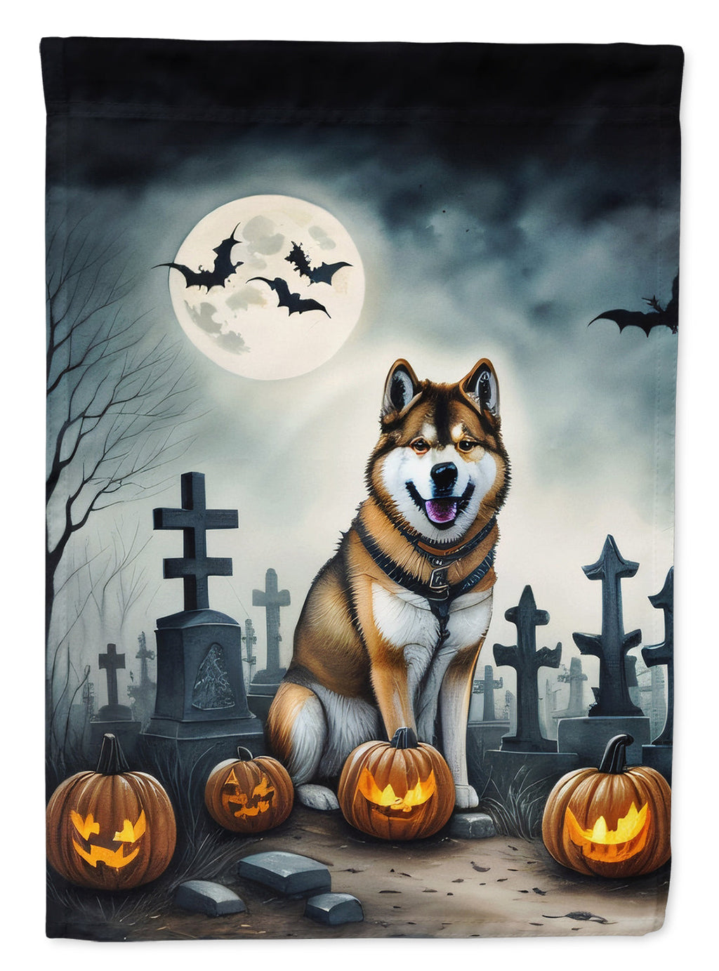 Akita Spooky Halloween House Flag 28x40 Porch Sleeve Pole Decorative Outside Yard Banner Artwork Wall Hanging, Polyester
