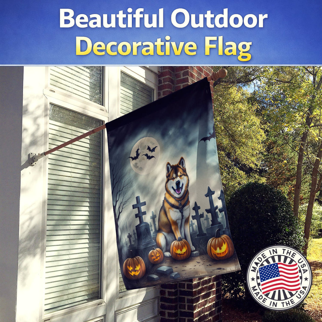 Akita Spooky Halloween House Flag 28x40 Porch Sleeve Pole Decorative Outside Yard Banner Artwork Wall Hanging, Polyester
