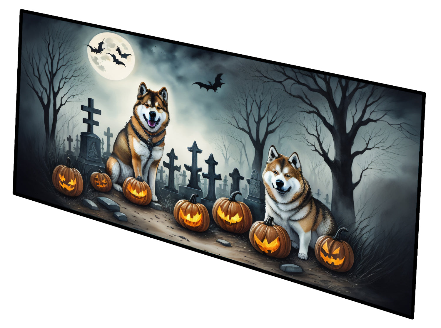 Akita Spooky Halloween Runner Mat 28x58 Front Door Mat Indoor Outdoor Rugs for Entryway Hallway Foyer Non Slip Washable Wide Doormat