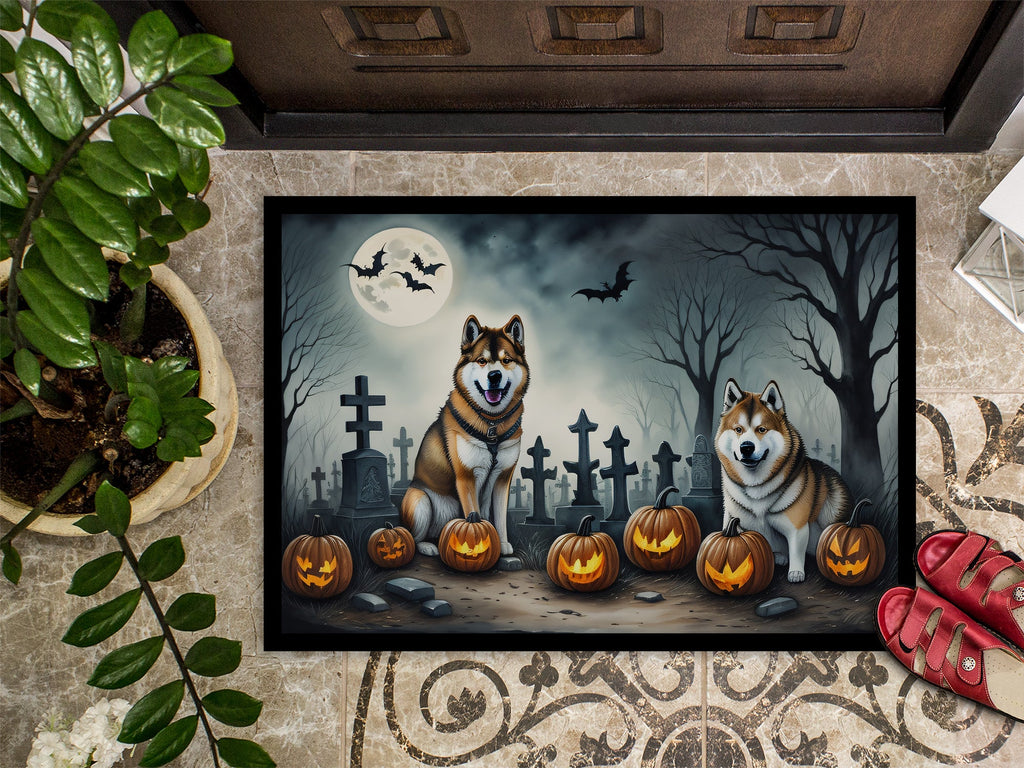 Akita Spooky Halloween Doormat Indoor Outdoor 24H X 36W Front Door Mat Rugs for Entryway, Non Slip Washable Low Pile,