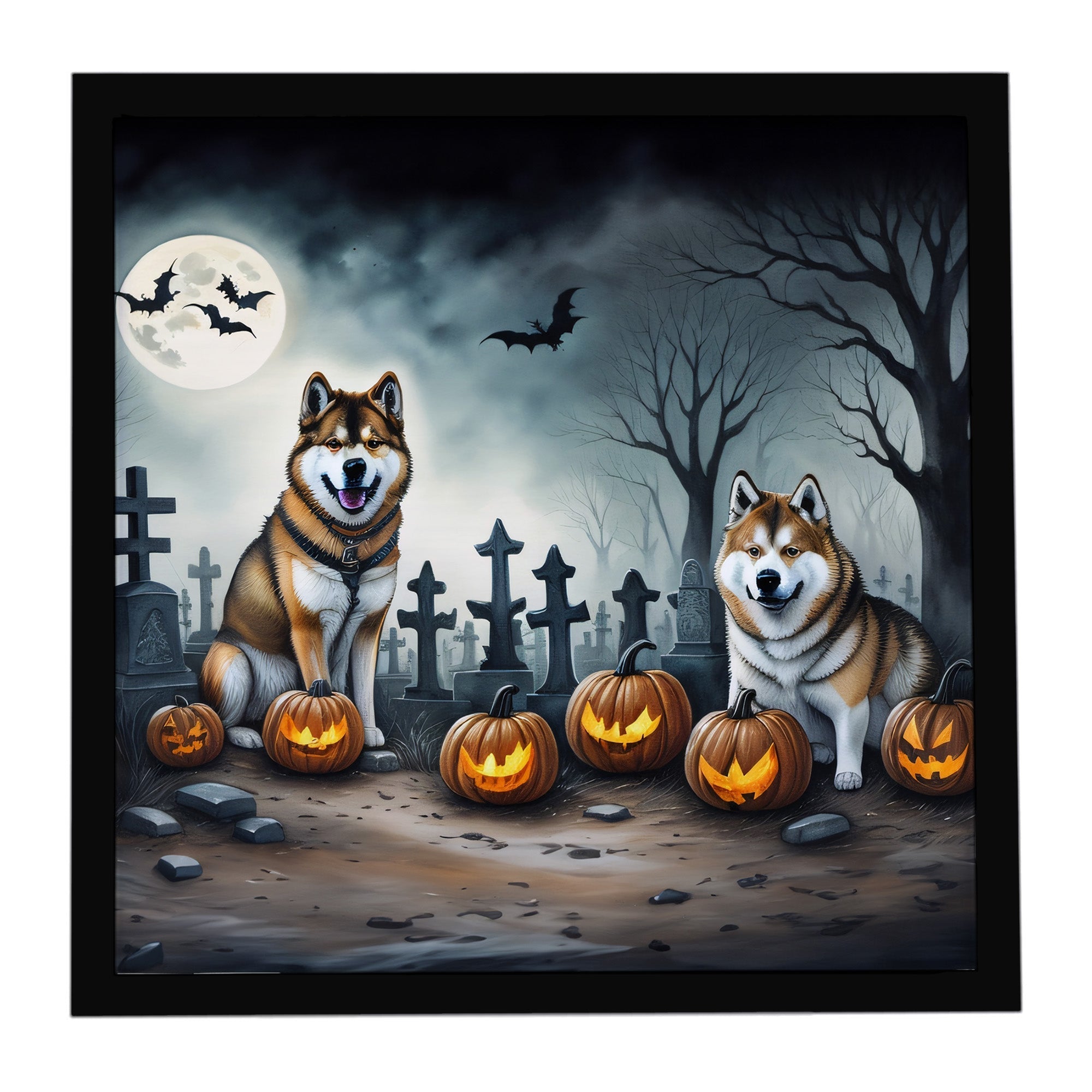 Akita Spooky Halloween Framed Metal Print Bathroom, Kitchen, Office, Home Decor Wall Art Ready to Hang, Square, 8X8
