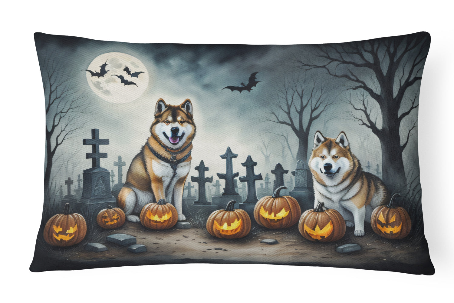 Akita Spooky Halloween Decorative Throw Pillow 12x16 Indoor Outdoor Accent Cushion, Fabric Cover with Insert for Sofa, Bed, Porch & Living Room