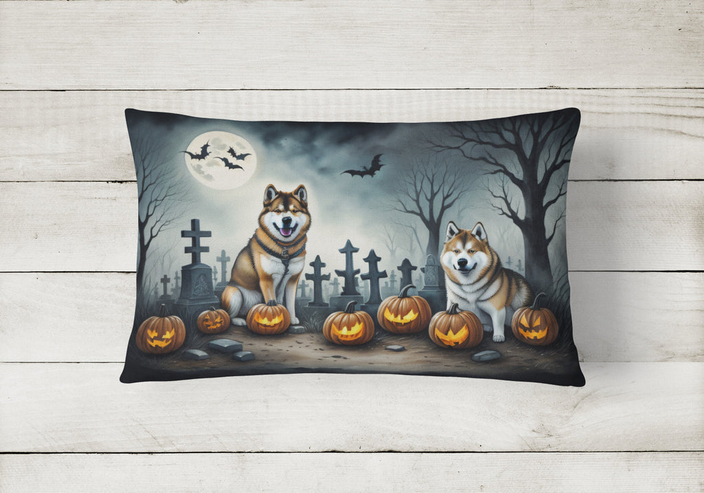 Akita Spooky Halloween Decorative Throw Pillow 12x16 Indoor Outdoor Accent Cushion, Fabric Cover with Insert for Sofa, Bed, Porch & Living Room