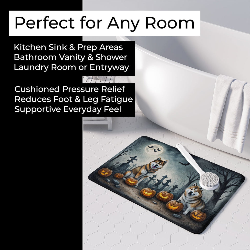Akita Spooky Halloween Memory Foam Kitchen Mat Machine Washable Anti-Fatigue Cushion Comfort Bath or Kitchen Rug