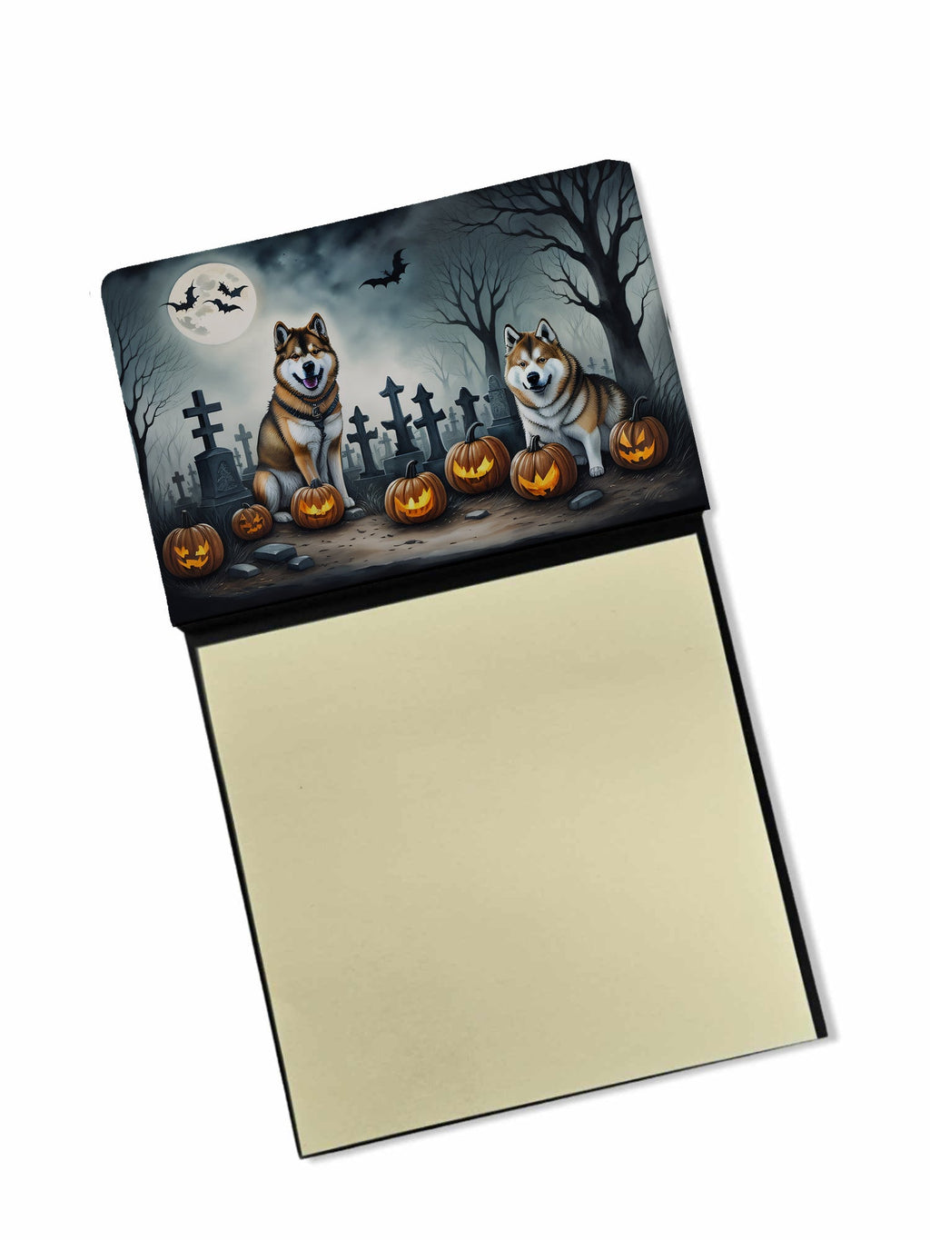 Akita Spooky Halloween Watercolor Sticky Note Holder Refillable Dispenser Desk Accessory 3x3 Pad Gift