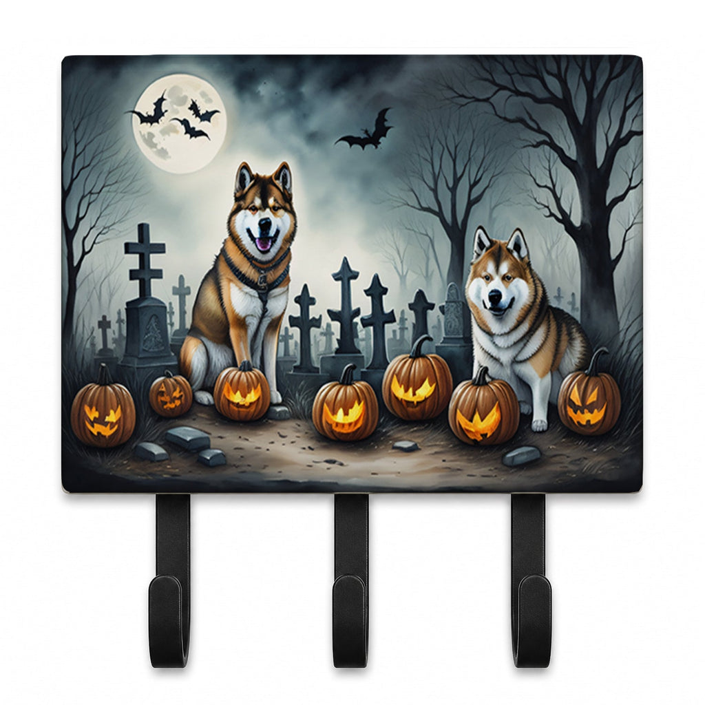 Akita Spooky Halloween Leash or Key Holder Wall Hooks, Coat Rack Wall Mount, for Hanging Keys, Towels, Aprons, Leashes