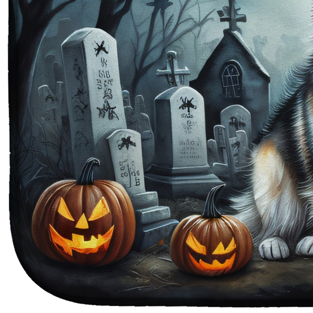 Alaskan Malamute Spooky Halloween Dish Drying Mat Absorbent Dish Drying Mat Pad for Kitchen Counter Dish Drainer Mat for Countertop, 14 x 21", Multicolor