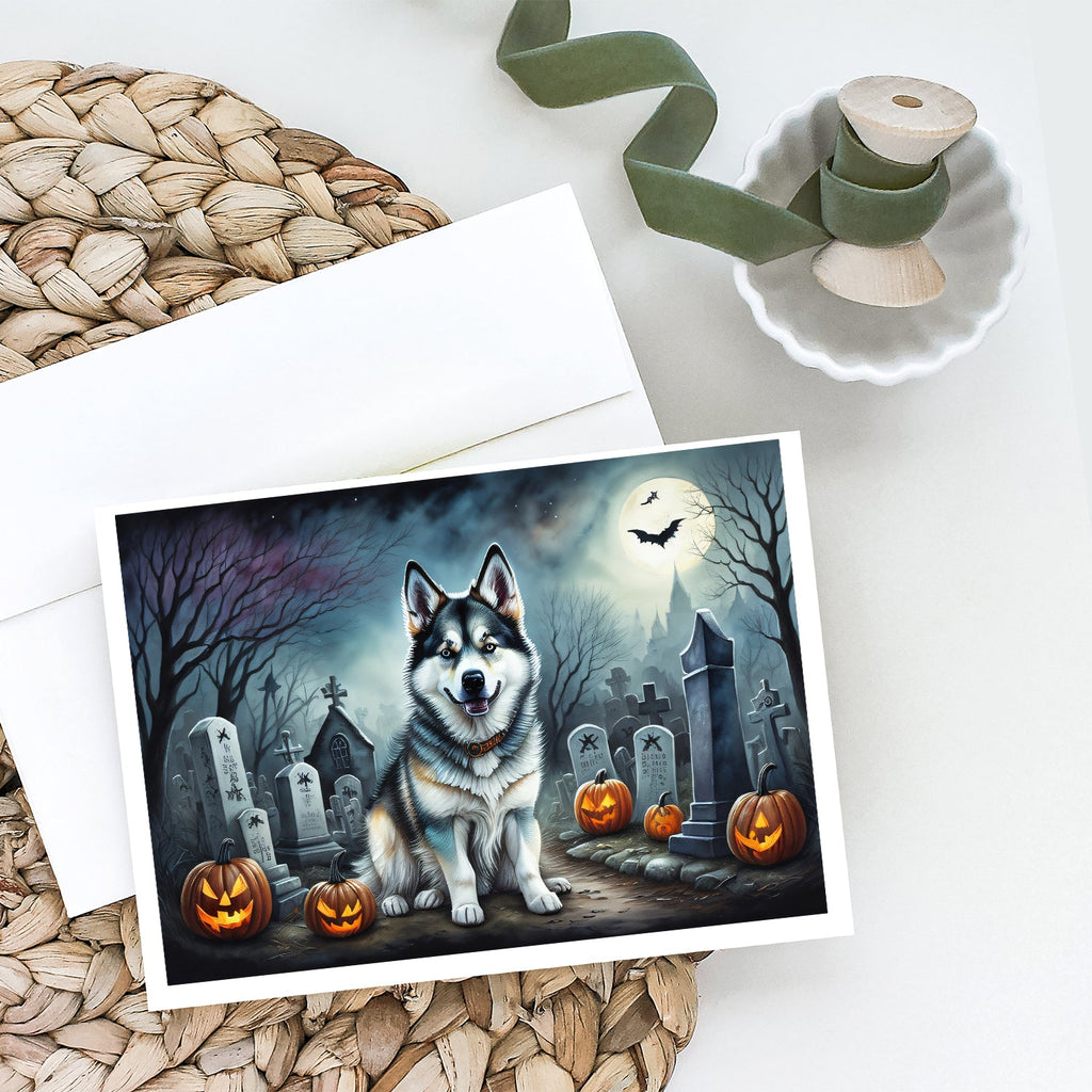 Alaskan Malamute Spooky Halloween Greeting Cards Pack of 8 Blank Cards with Envelopes Whimsical A7 Size 5x7