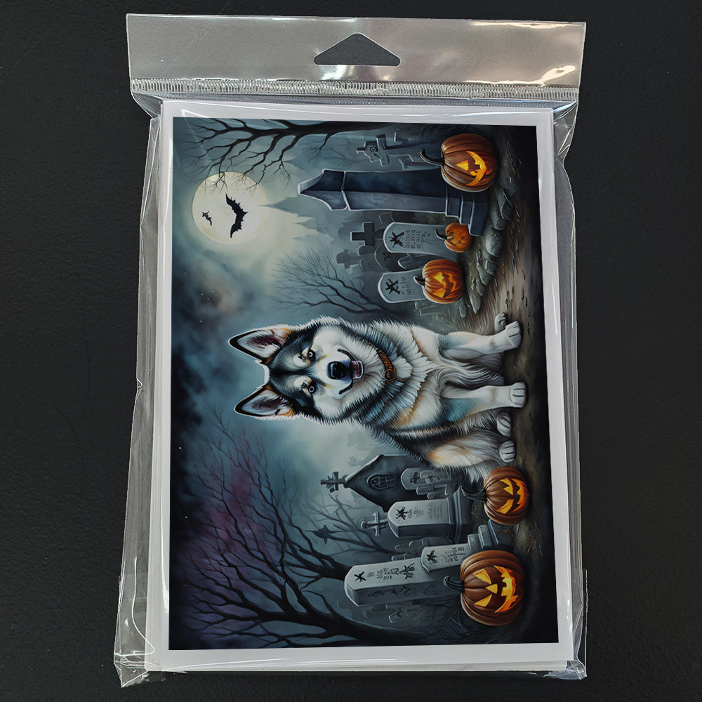 Alaskan Malamute Spooky Halloween Greeting Cards Pack of 8 Blank Cards with Envelopes Whimsical A7 Size 5x7