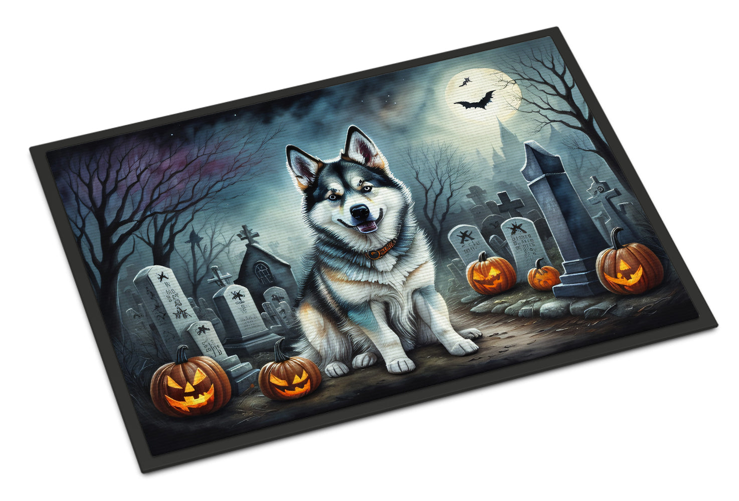 Alaskan Malamute Spooky Halloween Doormat Indoor Outdoor 24H X 36W Front Door Mat Rugs for Entryway, Non Slip Washable Low Pile,