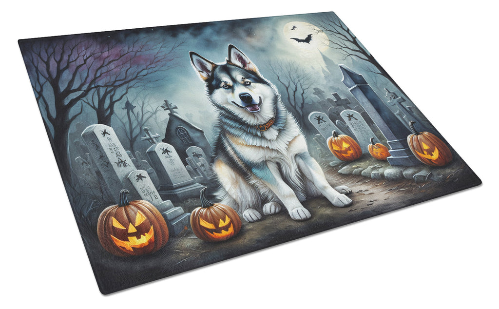Alaskan Malamute Spooky Halloween Cutting Board Tempered Glass Kitchen Cutting Surface, Heat Resistant Chopping, Non-Slip Feet, Food Prep & Serving