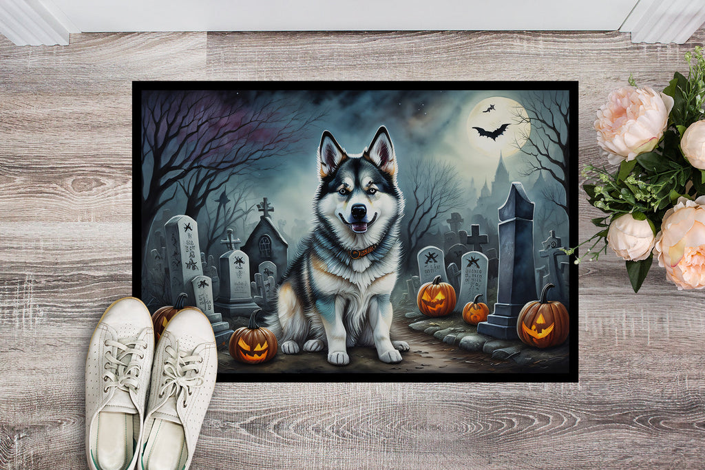 Alaskan Malamute Spooky Halloween Doormat Indoor Outdoor 18H X 27W Front Door Mat Rugs for Entryway, Non Slip Washable