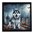 Alaskan Malamute Spooky Halloween Framed Metal Print Bathroom, Kitchen, Office, Home Decor Wall Art Ready to Hang, Square, 8X8