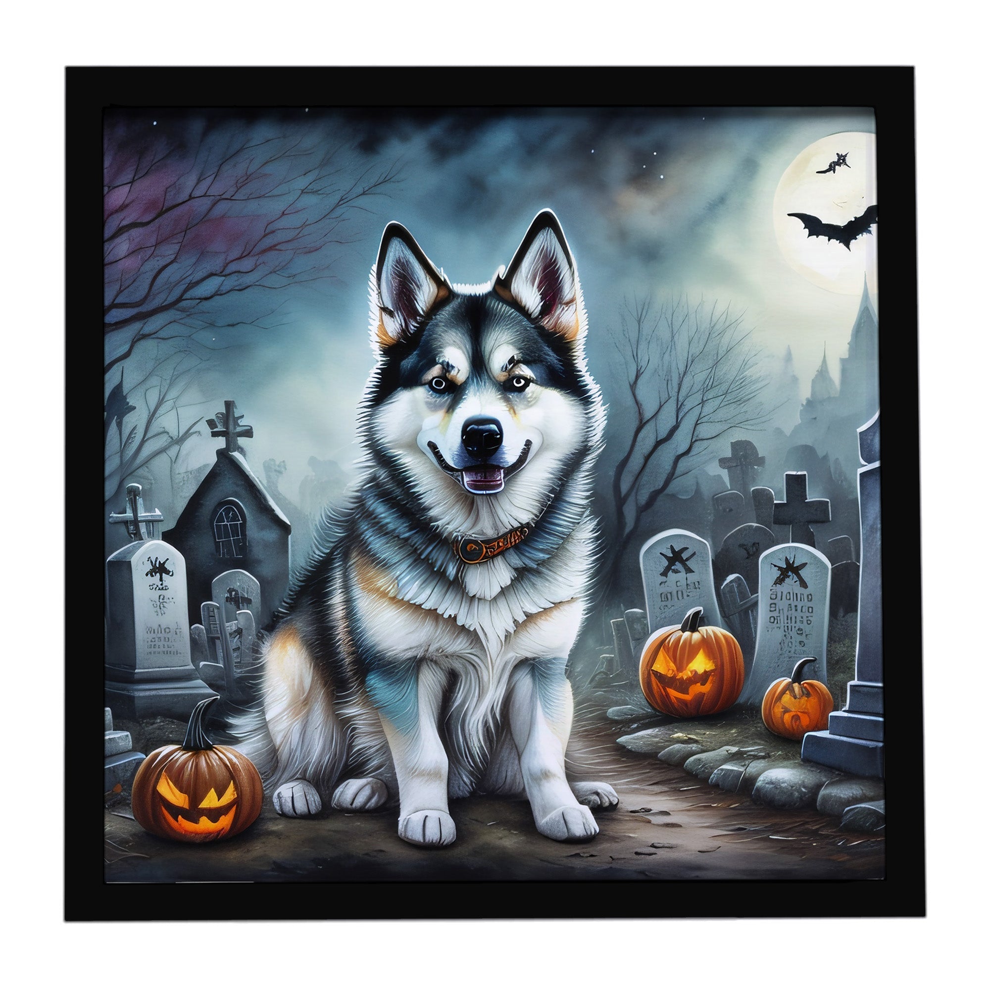 Alaskan Malamute Spooky Halloween Framed Metal Print Bathroom, Kitchen, Office, Home Decor Wall Art Ready to Hang, Square, 8X8
