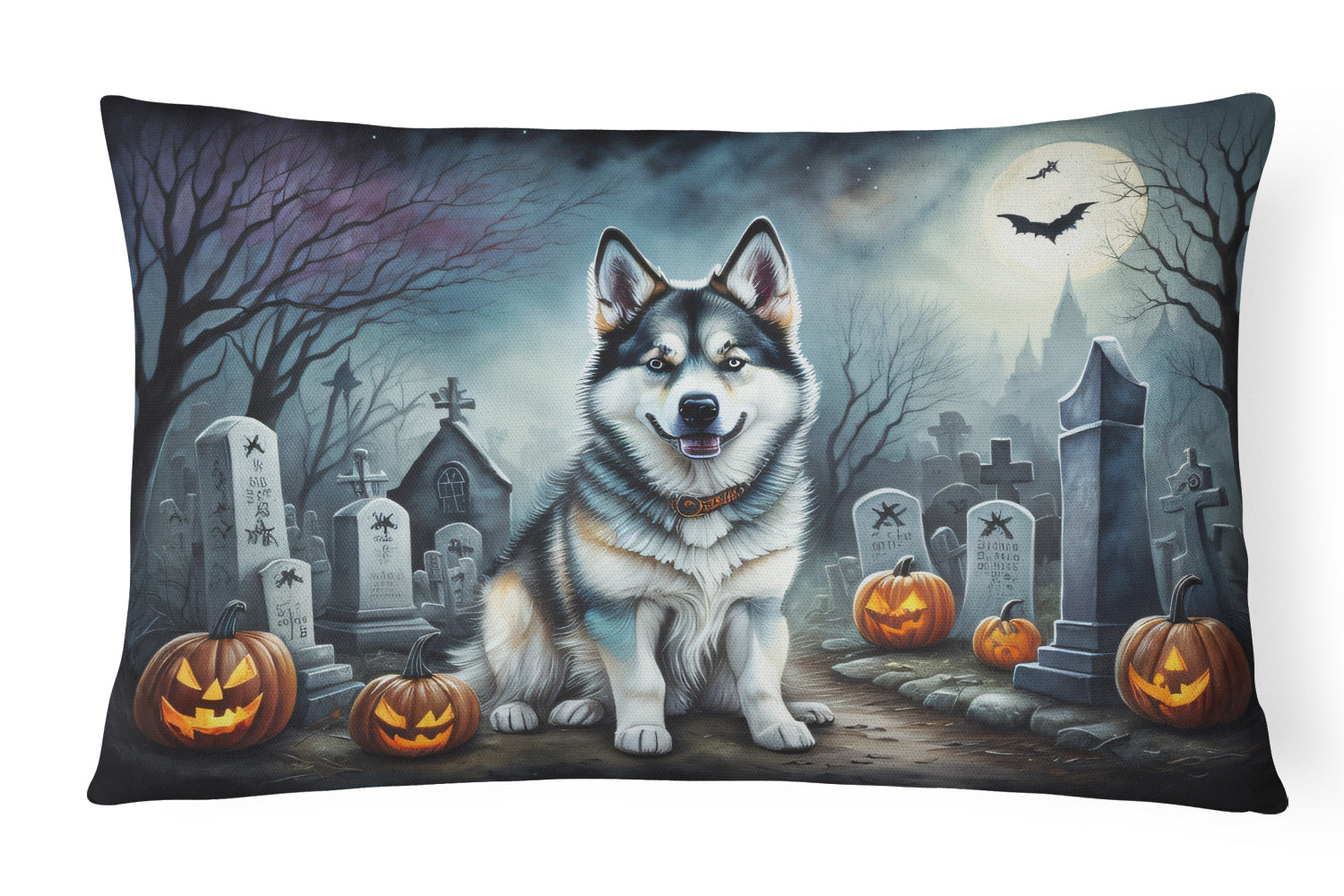Alaskan Malamute Spooky Halloween Decorative Throw Pillow 12x16 Indoor Outdoor Accent Cushion, Fabric Cover with Insert for Sofa, Bed, Porch & Living Room