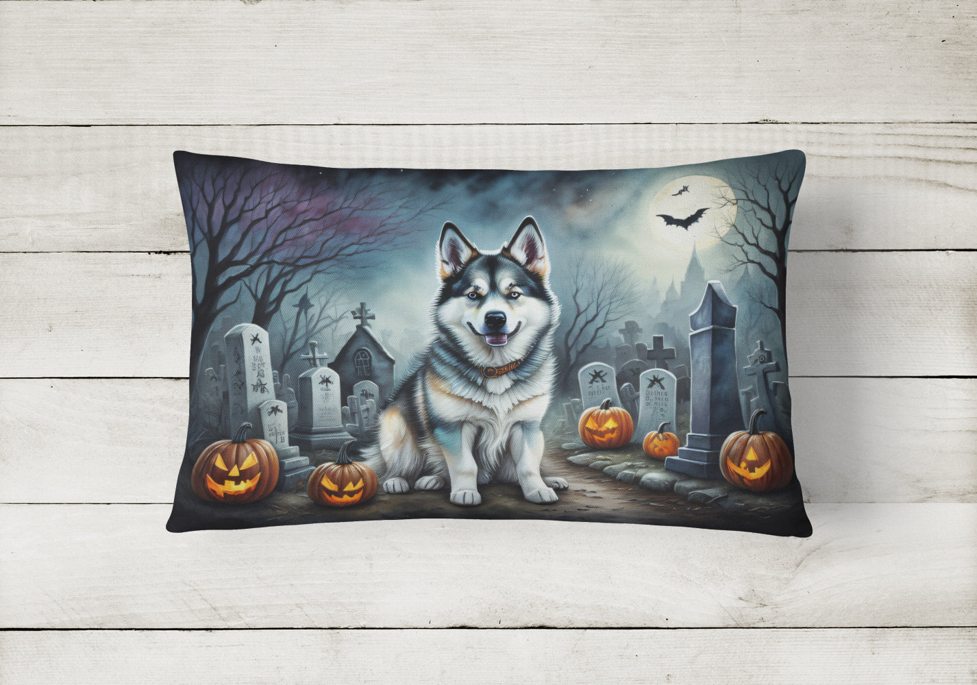 Alaskan Malamute Spooky Halloween Decorative Throw Pillow 12x16 Indoor Outdoor Accent Cushion, Fabric Cover with Insert for Sofa, Bed, Porch & Living Room