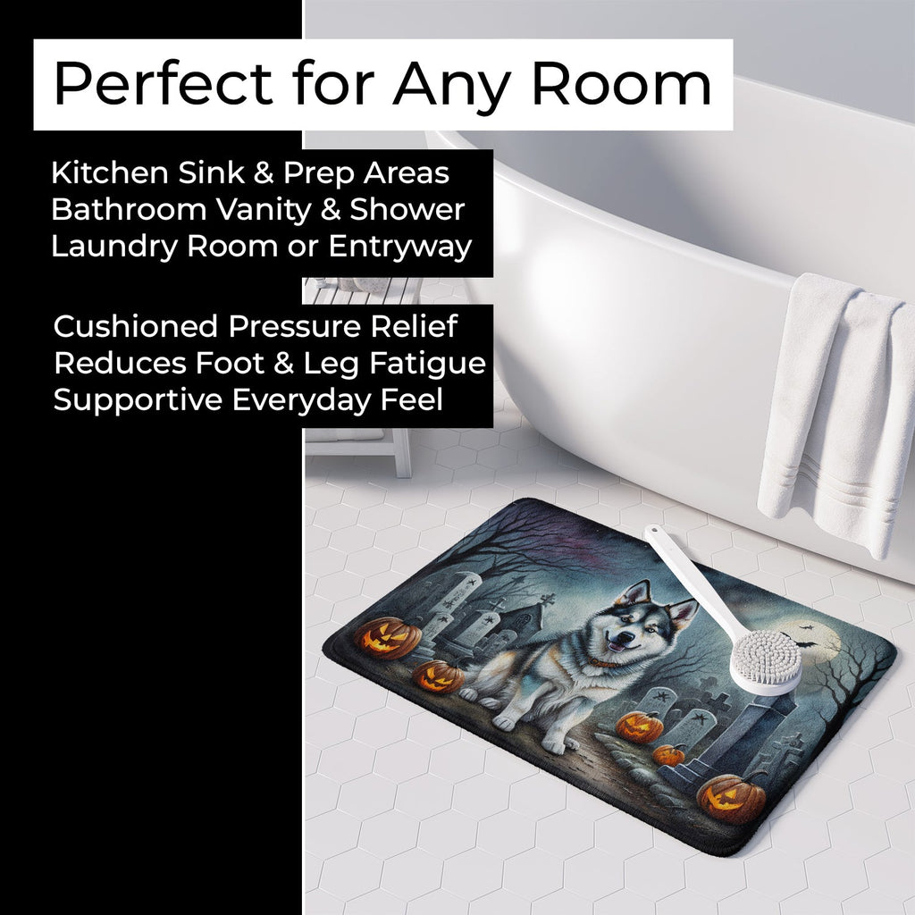 Alaskan Malamute Spooky Halloween Memory Foam Kitchen Mat Machine Washable Anti-Fatigue Cushion Comfort Bath or Kitchen Rug