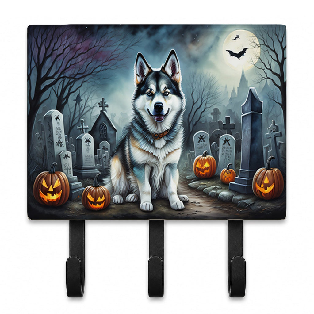 Alaskan Malamute Spooky Halloween Leash or Key Holder Wall Hooks, Coat Rack Wall Mount, for Hanging Keys, Towels, Aprons, Leashes