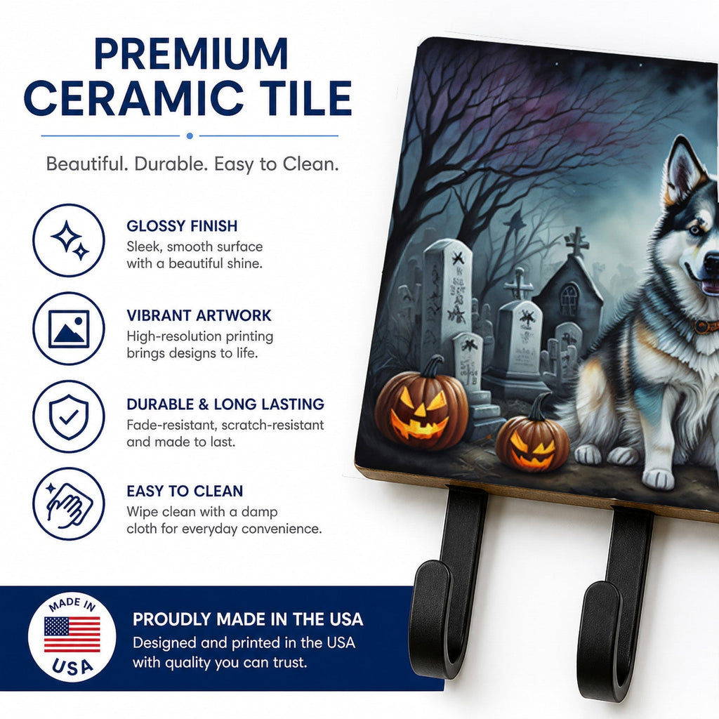 Alaskan Malamute Spooky Halloween Leash or Key Holder Wall Hooks, Coat Rack Wall Mount, for Hanging Keys, Towels, Aprons, Leashes