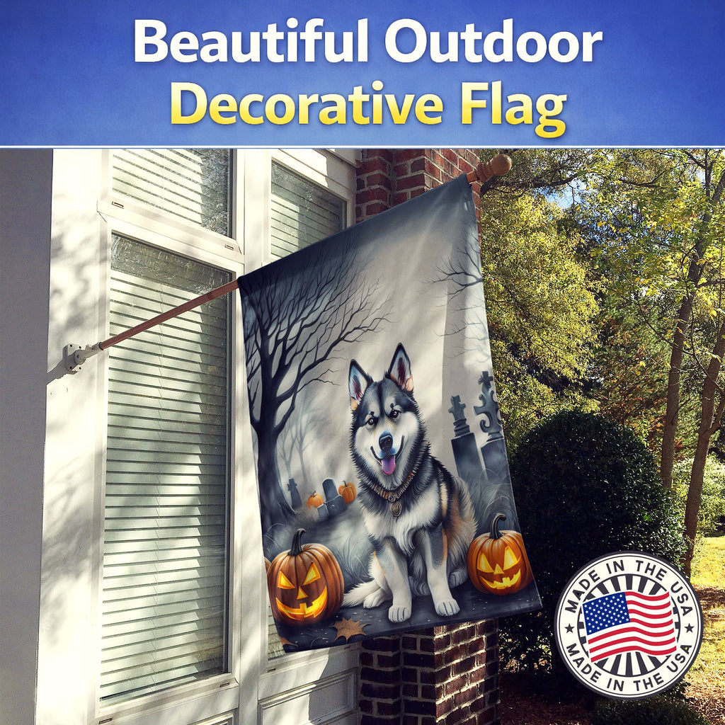 Alaskan Malamute Spooky Halloween House Flag 28x40 Porch Sleeve Pole Decorative Outside Yard Banner Artwork Wall Hanging, Polyester