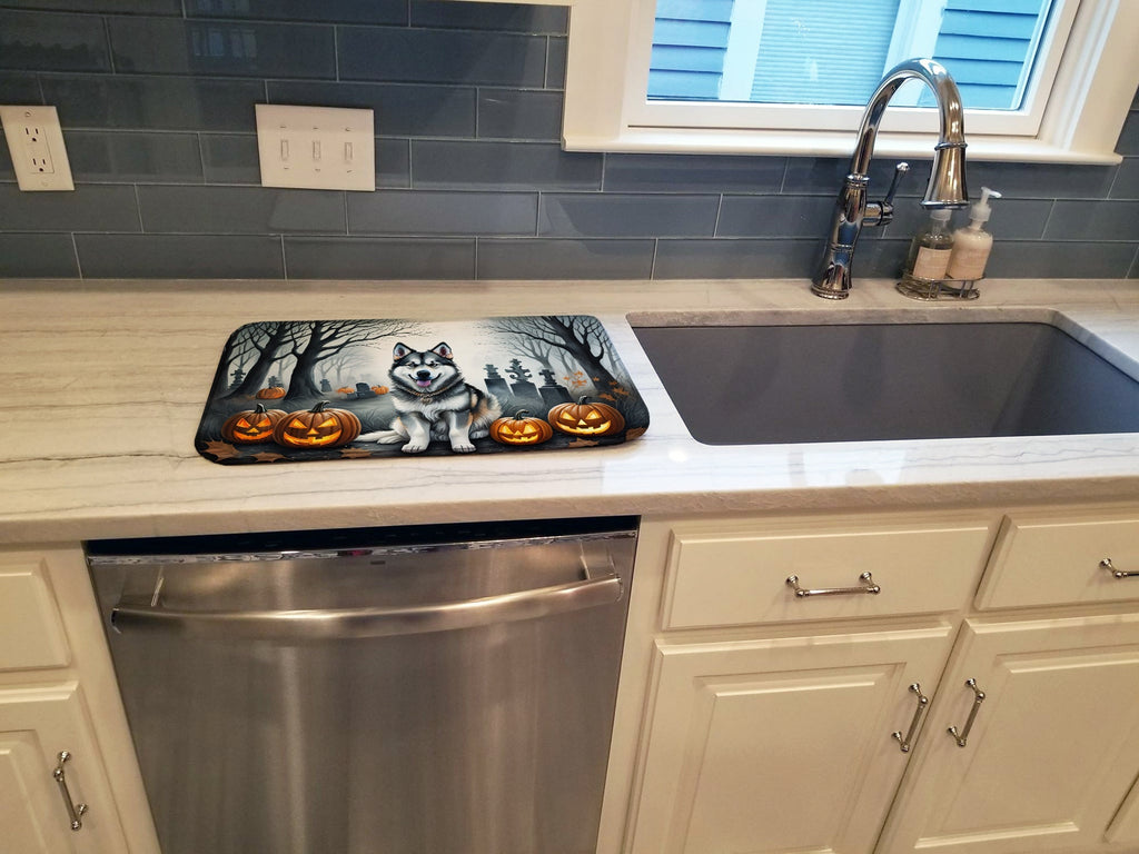 Alaskan Malamute Spooky Halloween Dish Drying Mat Absorbent Dish Drying Mat Pad for Kitchen Counter Dish Drainer Mat for Countertop, 14 x 21", Multicolor