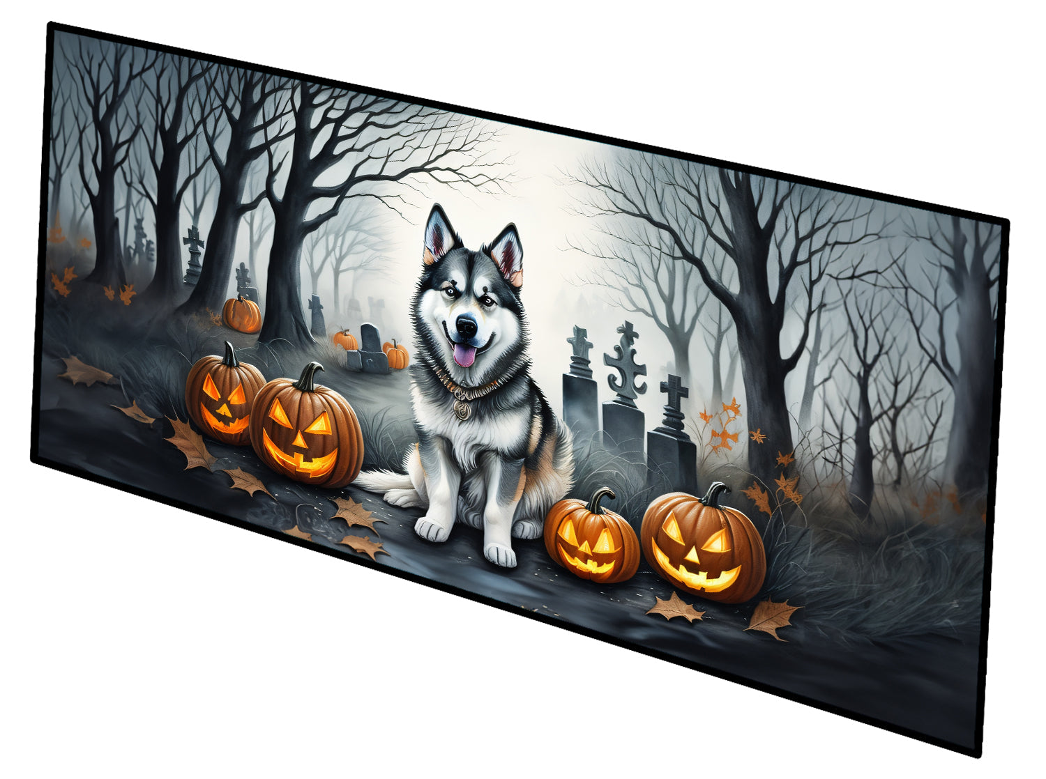Alaskan Malamute Spooky Halloween Runner Mat 28x58 Front Door Mat Indoor Outdoor Rugs for Entryway Hallway Foyer Non Slip Washable Wide Doormat
