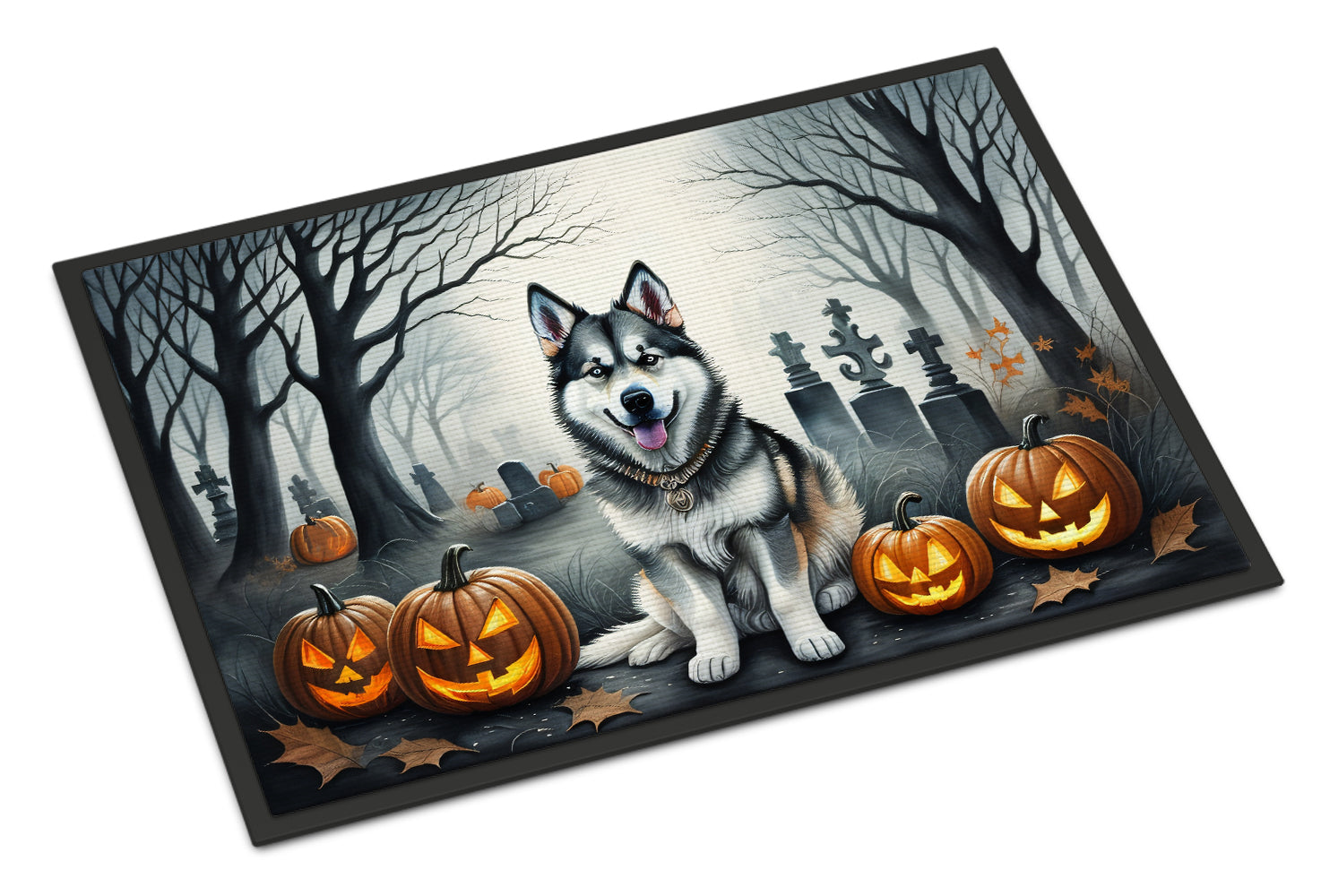 Alaskan Malamute Spooky Halloween Doormat Indoor Outdoor 18H X 27W Front Door Mat Rugs for Entryway, Non Slip Washable