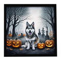 Alaskan Malamute Spooky Halloween Framed Metal Print Bathroom, Kitchen, Office, Home Decor Wall Art Ready to Hang, Square, 8X8