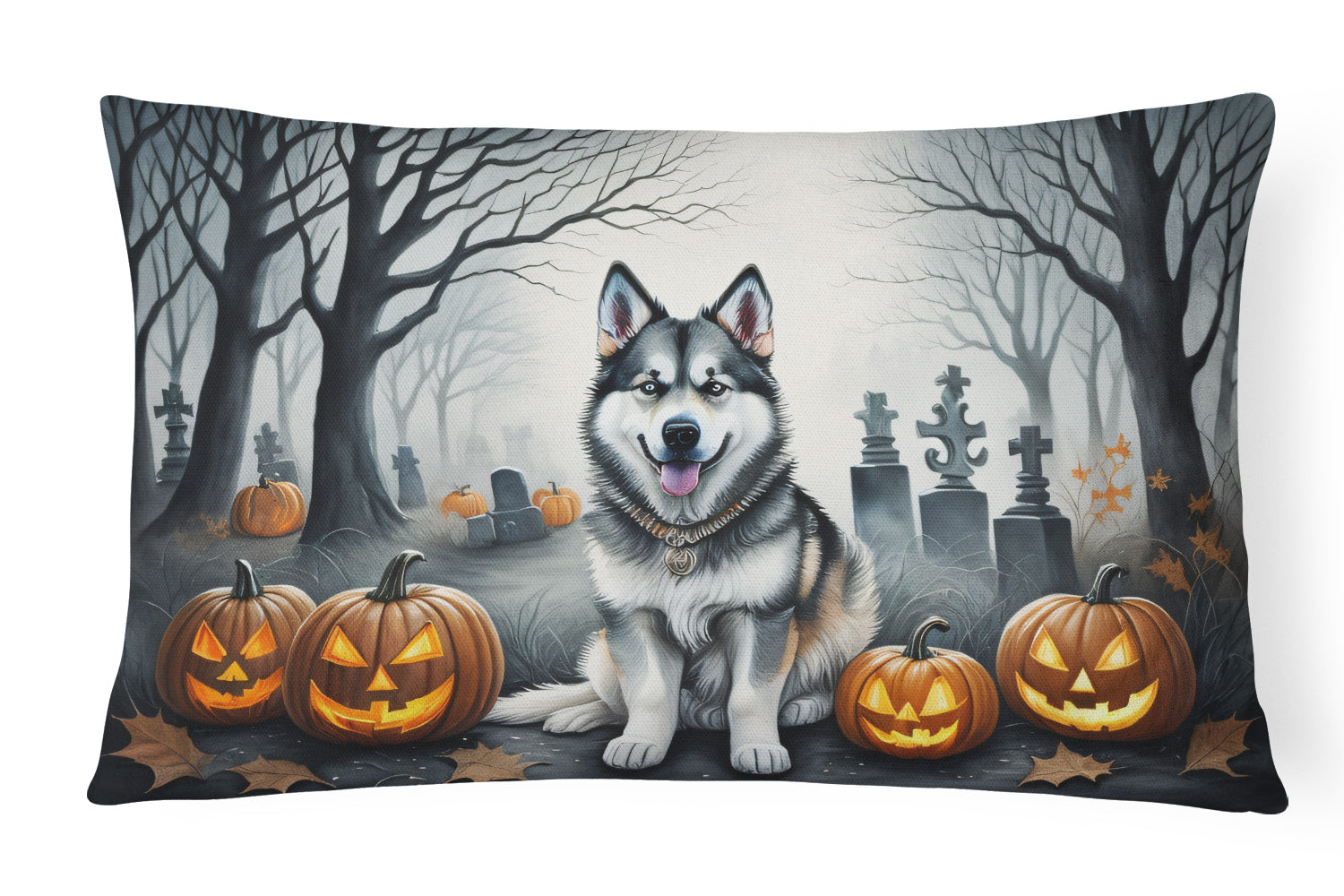 Alaskan Malamute Spooky Halloween Decorative Throw Pillow 12x16 Indoor Outdoor Accent Cushion, Fabric Cover with Insert for Sofa, Bed, Porch & Living Room