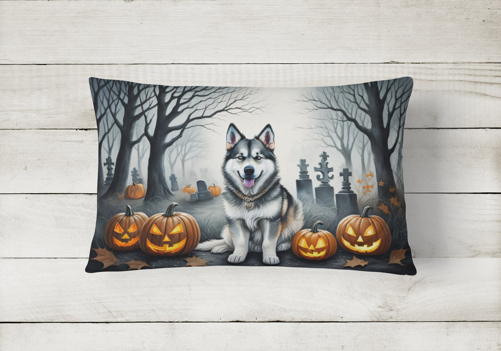 Alaskan Malamute Spooky Halloween Decorative Throw Pillow 12x16 Indoor Outdoor Accent Cushion, Fabric Cover with Insert for Sofa, Bed, Porch & Living Room