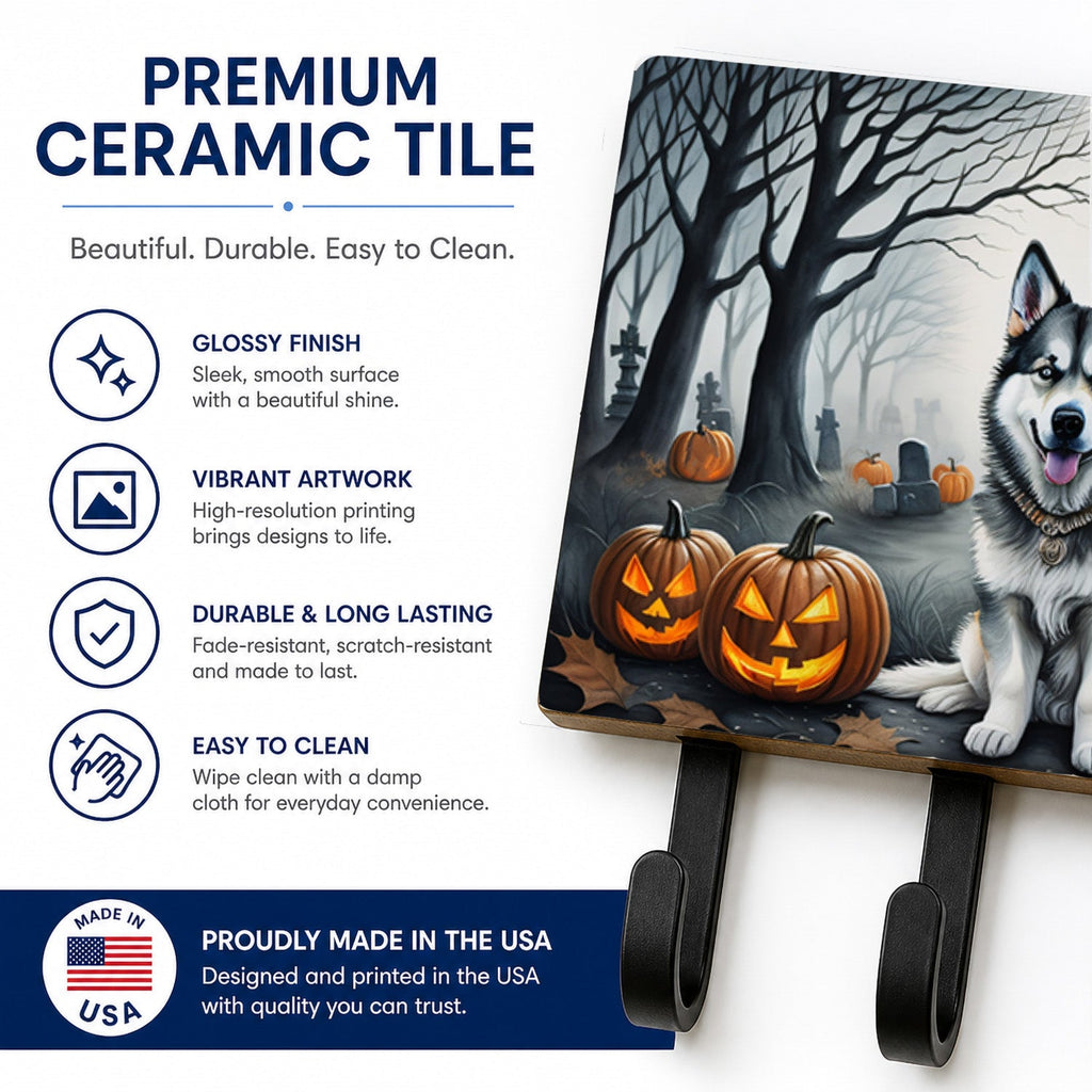 Alaskan Malamute Spooky Halloween Leash or Key Holder Wall Hooks, Coat Rack Wall Mount, for Hanging Keys, Towels, Aprons, Leashes