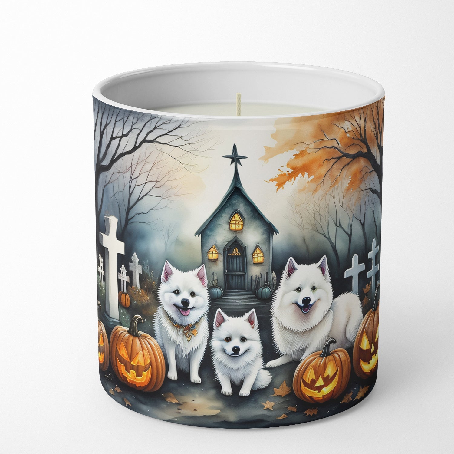 American Eskimo Spooky Halloween Decorative Soy Candle Nature Soy Wax Essential Oil Home Decor Ideal for Bedroom Kitchen Bath Office Gift, 10 oz