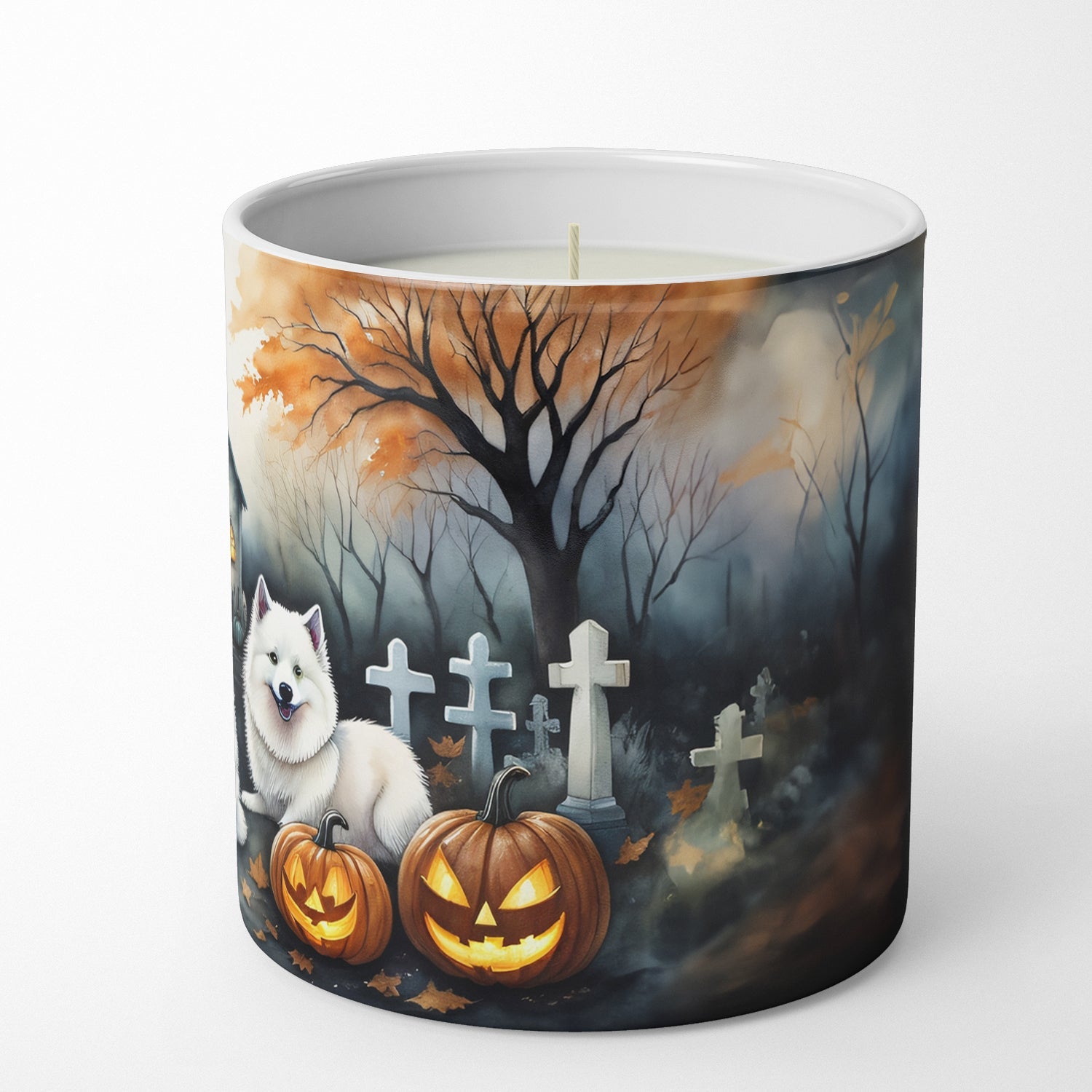 American Eskimo Spooky Halloween Decorative Soy Candle Nature Soy Wax Essential Oil Home Decor Ideal for Bedroom Kitchen Bath Office Gift, 10 oz