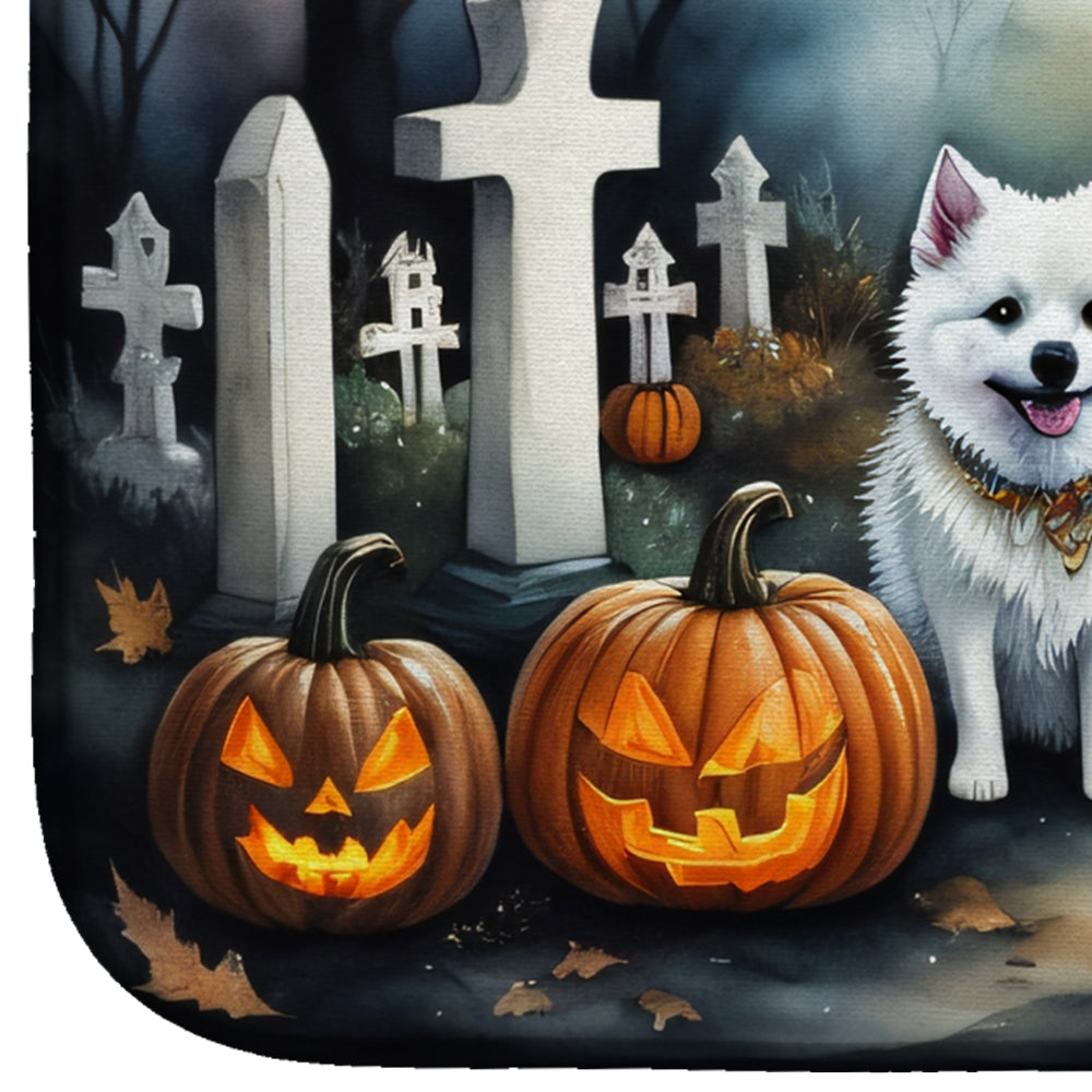 American Eskimo Spooky Halloween Dish Drying Mat Absorbent Dish Drying Mat Pad for Kitchen Counter Dish Drainer Mat for Countertop, 14 x 21", Multicolor