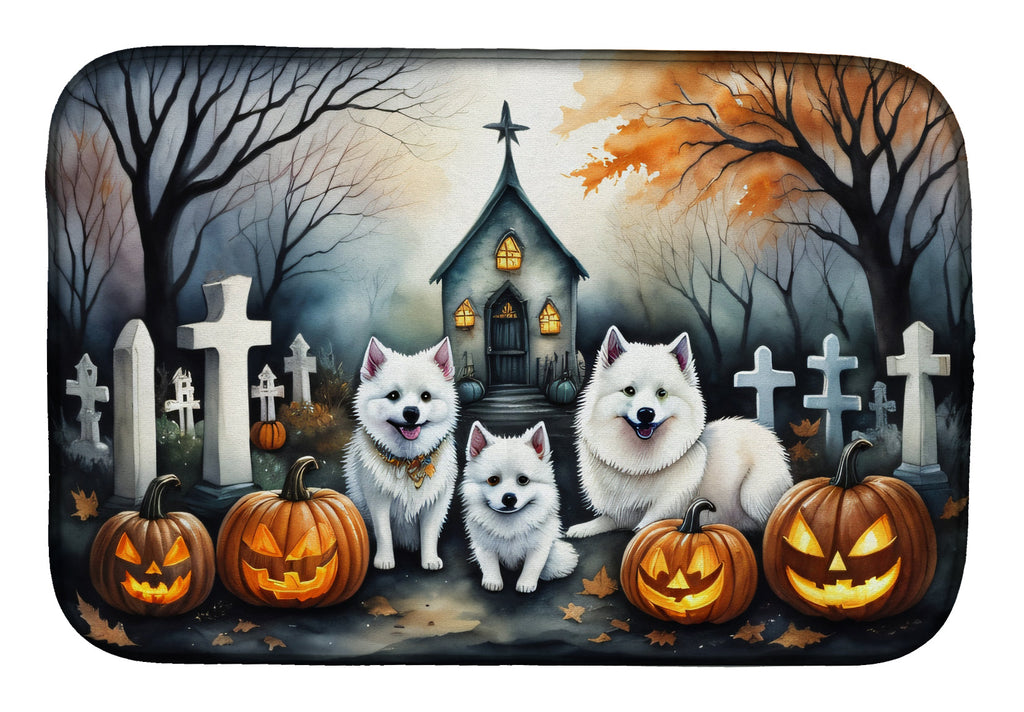 American Eskimo Spooky Halloween Dish Drying Mat Absorbent Dish Drying Mat Pad for Kitchen Counter Dish Drainer Mat for Countertop, 14 x 21", Multicolor