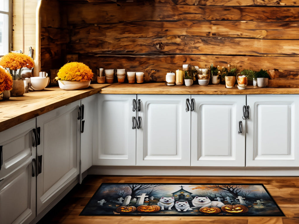 American Eskimo Spooky Halloween Runner Mat 28x58 Front Door Mat Indoor Outdoor Rugs for Entryway Hallway Foyer Non Slip Washable Wide Doormat