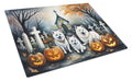 American Eskimo Spooky Halloween Cutting Board Tempered Glass Kitchen Cutting Surface, Heat Resistant Chopping, Non-Slip Feet, Food Prep & Serving