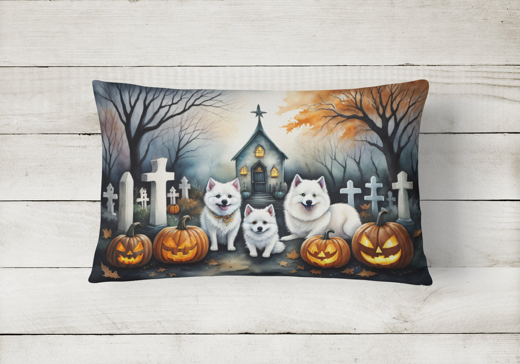 American Eskimo Spooky Halloween Decorative Throw Pillow 12x16 Indoor Outdoor Accent Cushion, Fabric Cover with Insert for Sofa, Bed, Porch & Living Room