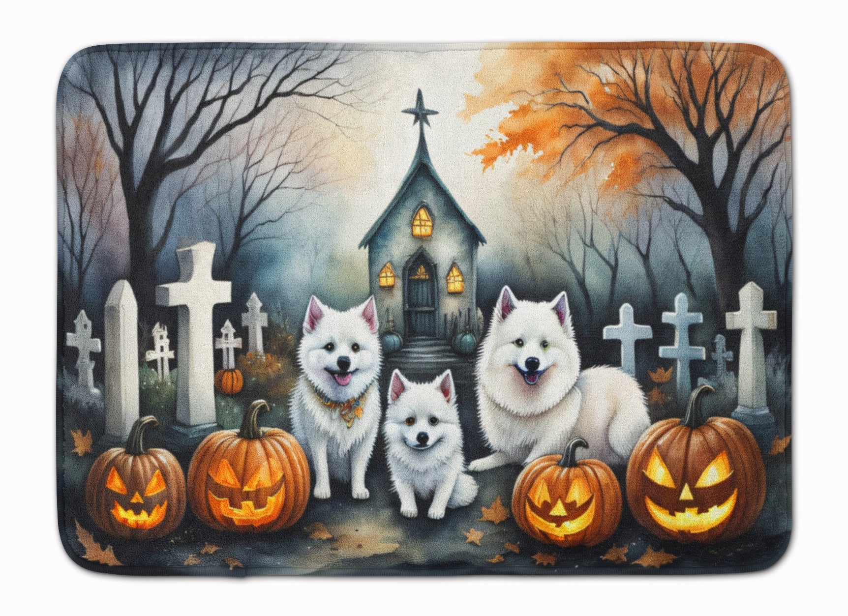 American Eskimo Spooky Halloween Memory Foam Kitchen Mat Machine Washable Anti-Fatigue Cushion Comfort Bath or Kitchen Rug