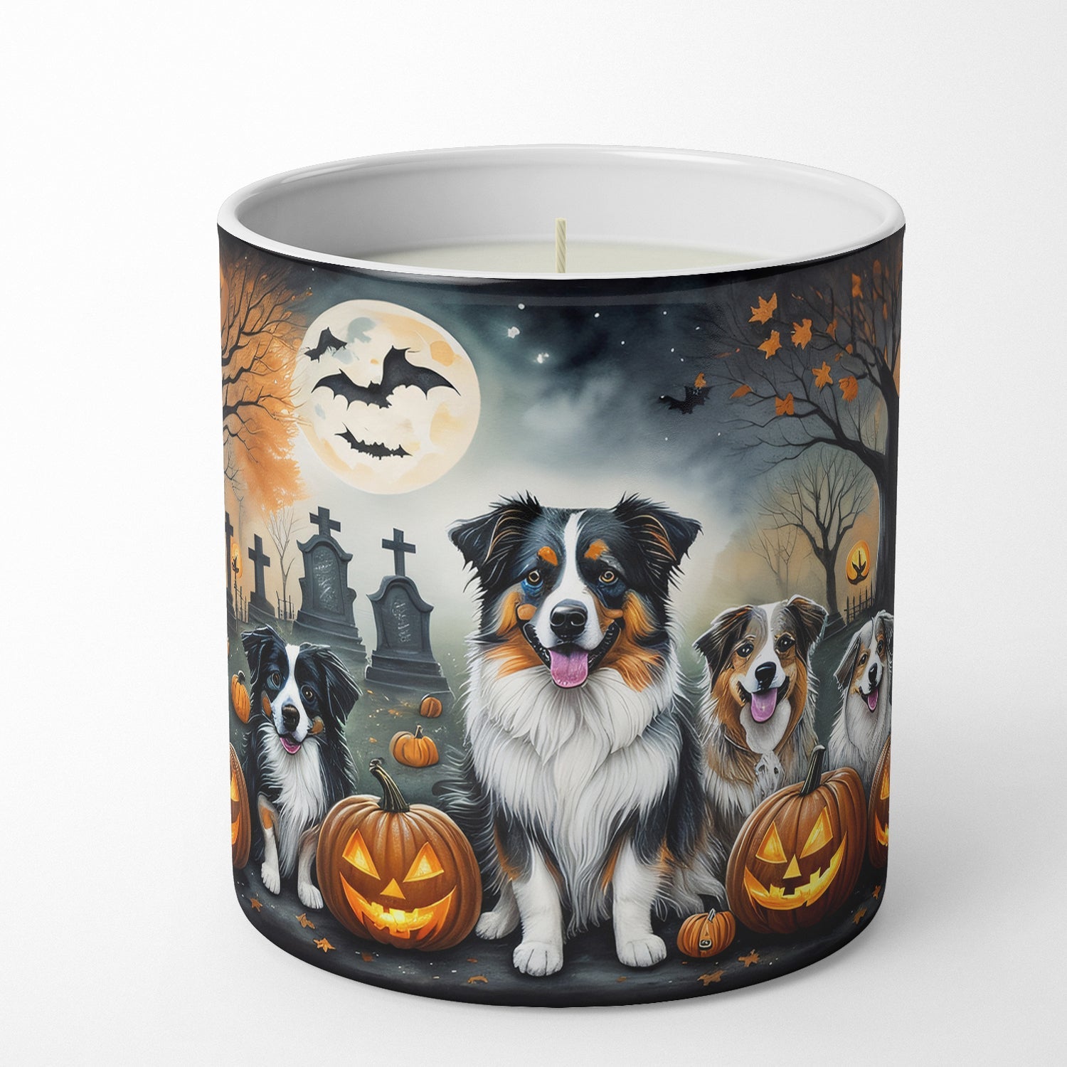 Australian Shepherd Spooky Halloween Decorative Soy Candle Nature Soy Wax Essential Oil Home Decor Ideal for Bedroom Kitchen Bath Office Gift, 10 oz