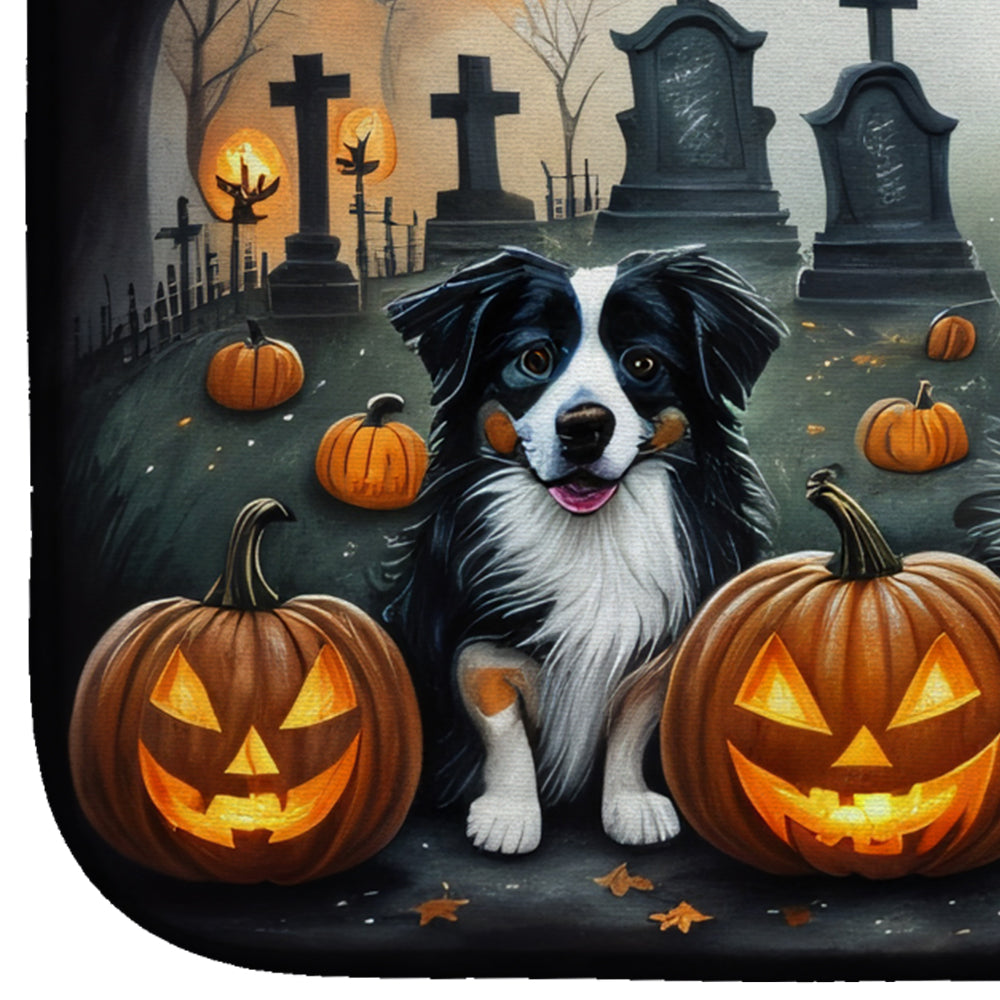 Australian Shepherd Spooky Halloween Dish Drying Mat Absorbent Dish Drying Mat Pad for Kitchen Counter Dish Drainer Mat for Countertop, 14 x 21", Multicolor