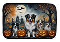 Australian Shepherd Spooky Halloween Dish Drying Mat Absorbent Dish Drying Mat Pad for Kitchen Counter Dish Drainer Mat for Countertop, 14 x 21", Multicolor