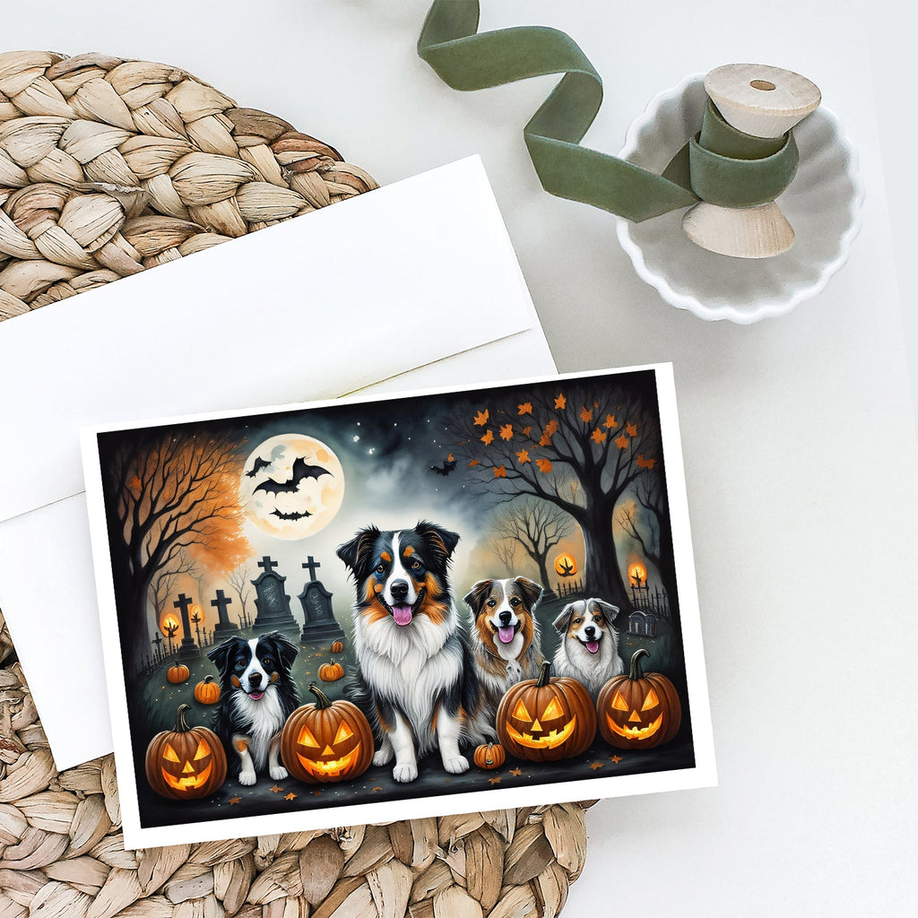 Australian Shepherd Spooky Halloween Greeting Cards Pack of 8 Blank Cards with Envelopes Whimsical A7 Size 5x7