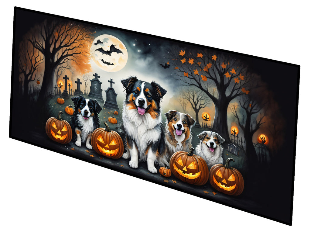 Australian Shepherd Spooky Halloween Runner Mat 28x58 Front Door Mat Indoor Outdoor Rugs for Entryway Hallway Foyer Non Slip Washable Wide Doormat