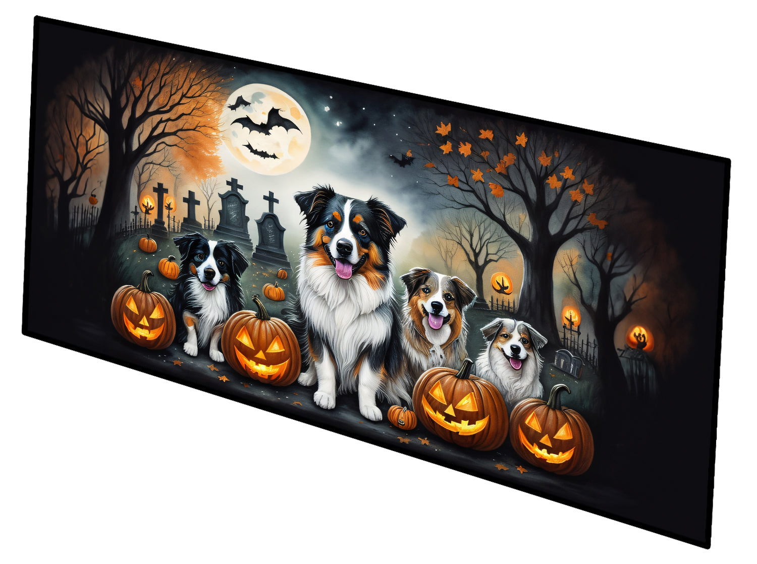 Australian Shepherd Spooky Halloween Runner Mat 28x58 Front Door Mat Indoor Outdoor Rugs for Entryway Hallway Foyer Non Slip Washable Wide Doormat