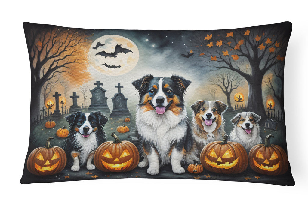 Australian Shepherd Spooky Halloween Decorative Throw Pillow 12x16 Indoor Outdoor Accent Cushion, Fabric Cover with Insert for Sofa, Bed, Porch & Living Room
