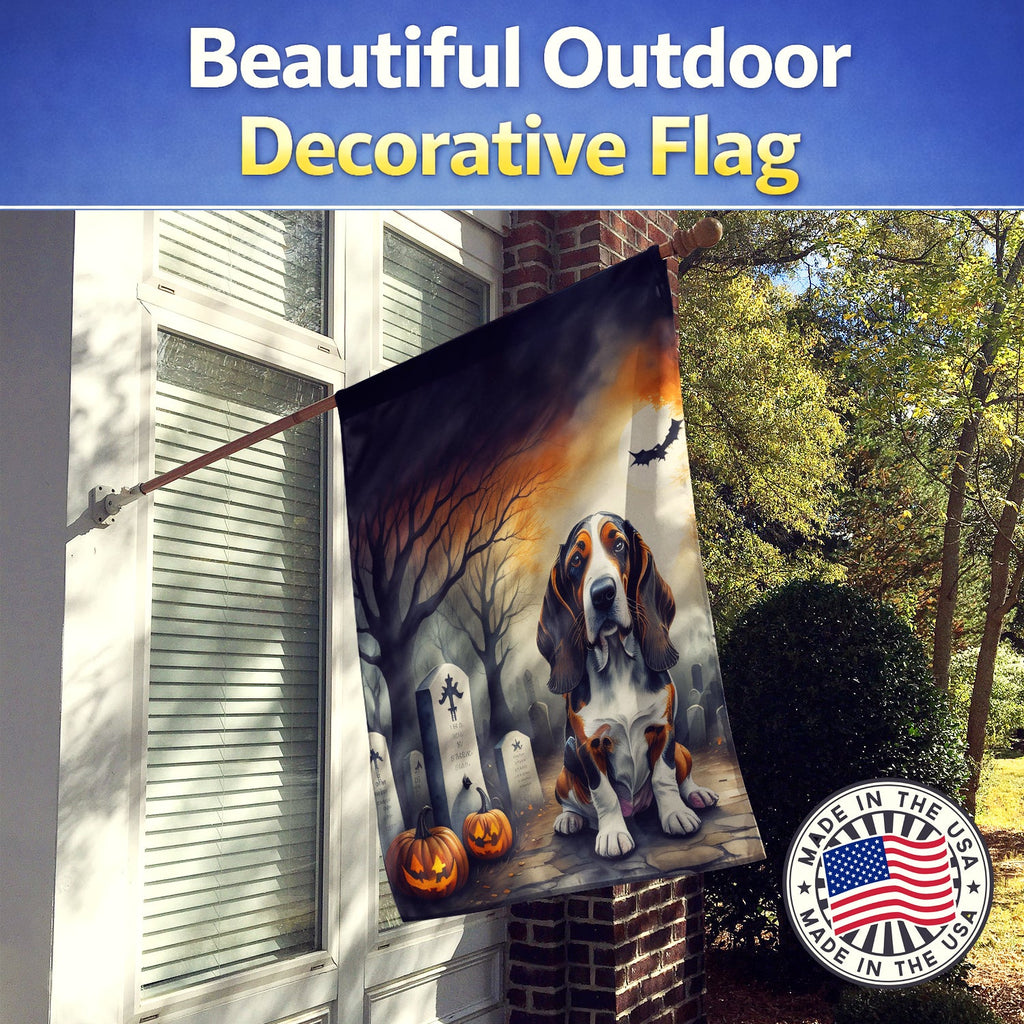 Basset Hound Spooky Halloween House Flag 28x40 Porch Sleeve Pole Decorative Outside Yard Banner Artwork Wall Hanging, Polyester