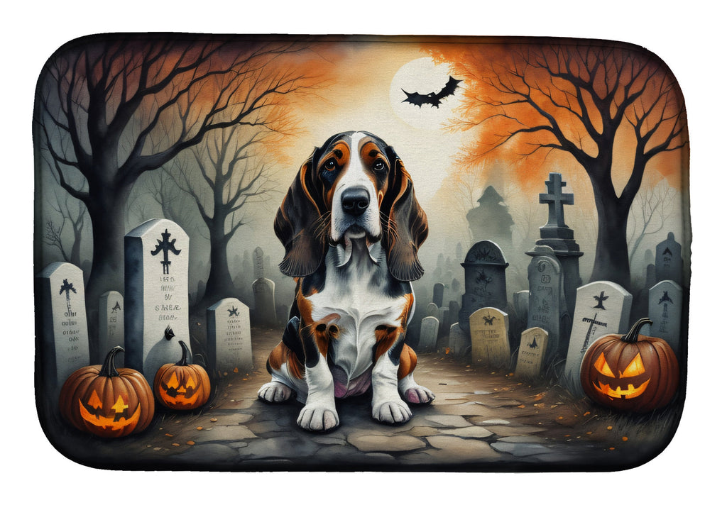 Basset Hound Spooky Halloween Dish Drying Mat Absorbent Dish Drying Mat Pad for Kitchen Counter Dish Drainer Mat for Countertop, 14 x 21", Multicolor