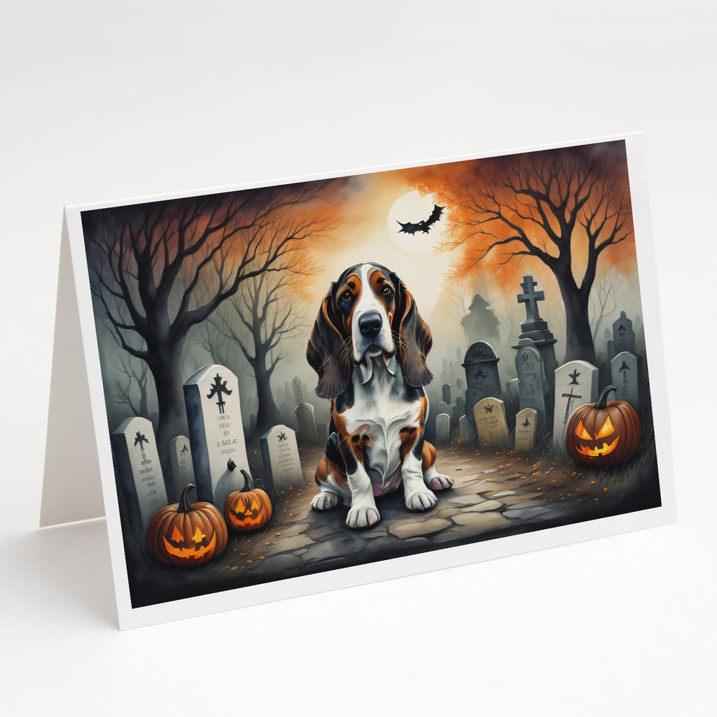 Basset Hound Spooky Halloween Greeting Cards Pack of 8 Blank Cards with Envelopes Whimsical A7 Size 5x7